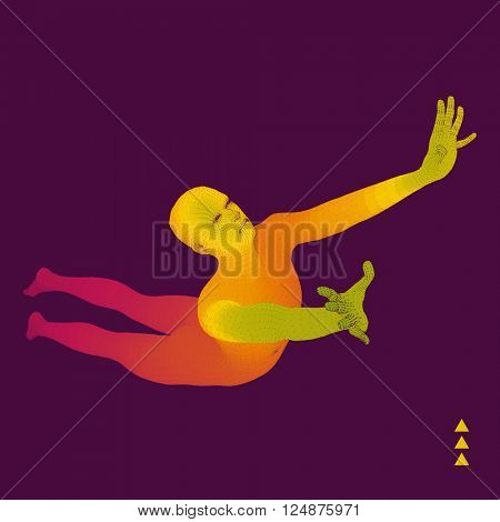 Jump Man. 3D Model of Man. Business, Science and Technology Vector Illustration. 