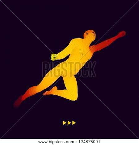 Jump Man. 3D Model of Man. Business, Science and Technology Vector Illustration. 