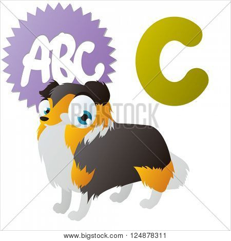 vector cute animal alphabet. Comic big eyes pets: C  is for Collie
