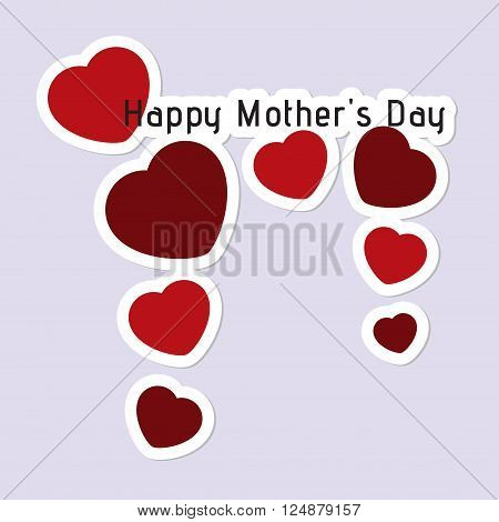 Mothers Day greeting card with red hearts and white contours on a light purple background