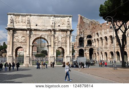 Arch Of Constantine Near The Colosseum In Rome, Italy