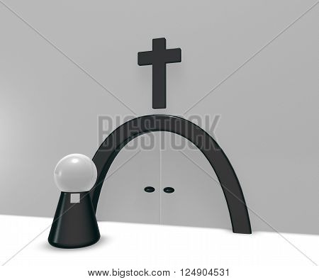 simple pastor figure and christian cross symbol - 3d illustration
