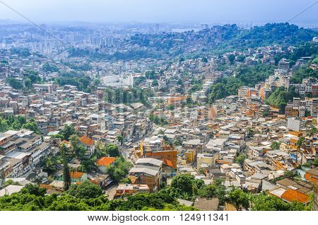 Buildings of Favela Santa Marta mountain behind in Rio de Janeiro Brazil.