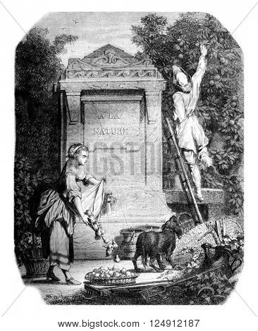 On drawing money after J Seve painting of the eighteenth century, vintage engraved illustration. Magasin Pittoresque 1861.