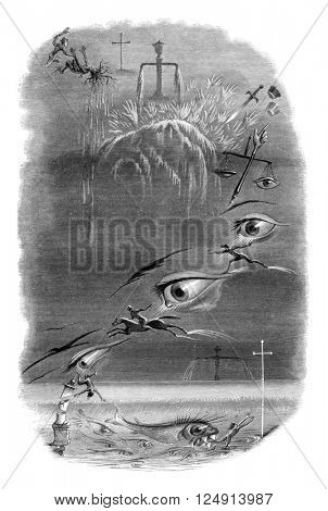 First dream. Crime and Atonement, vintage engraved illustration. Magasin Pittoresque 1847.