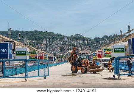 Rio de Janeiro Brazil - December 21 2012: The Workers are preparing Sambadrome in Rio de Janeiro Brazil . The Sambadrome (