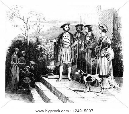 Civil suits of henry viii time, vintage engraved illustration. Colorful History of England, 1837.