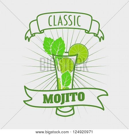 Mojito Classic Cocktail. Vector Illustration Of Fresh And Salty Drink. Design Element For Poster Or