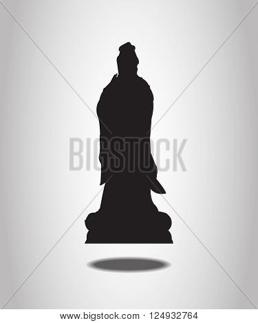 Guanyin Statue Silhouettes on the white background