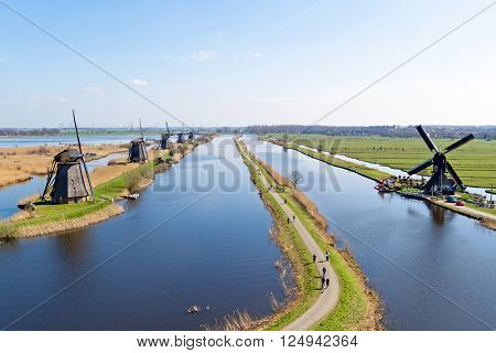 Traditional windmills at Kinderdijk in the Netherlands