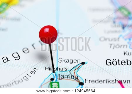 Hirtshals pinned on a map of Denmark