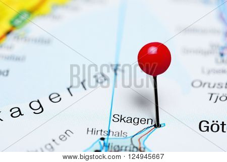 Skagen pinned on a map of Denmark