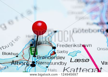 Bronderslev pinned on a map of Denmark