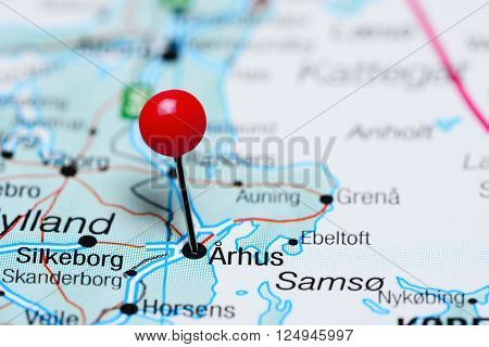 Aarhus pinned on a map of Denmark