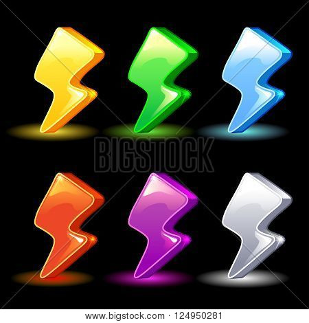 Cartoon colorful energy, lightning icon for the game, vector