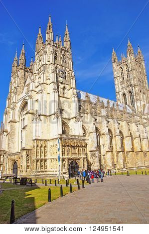 Canterbury Cathedral in Canterbury in Kent of England. It is one of the most famous cathedrals in England. It is the Archbishop of Canterbury Cathedral.