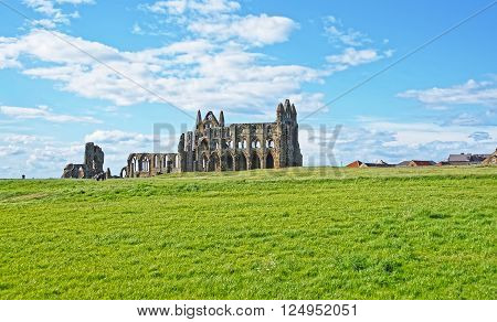 Whitby Abbey in North Yorkshire in England. It is ruins of the Benedictine abbey. Now it is under protection of the English Heritage.