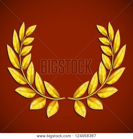 Golden olive wreath. Symbol of victory. Award winner. Stock vector illustration.