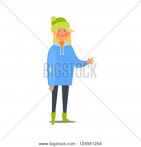 Hitchhiker Girl Isolated Primitive Design Style Vector Illustration on White Background