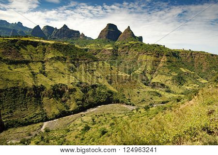 Landscape view of the Simien Mountains National Park in Northern Ethiopia