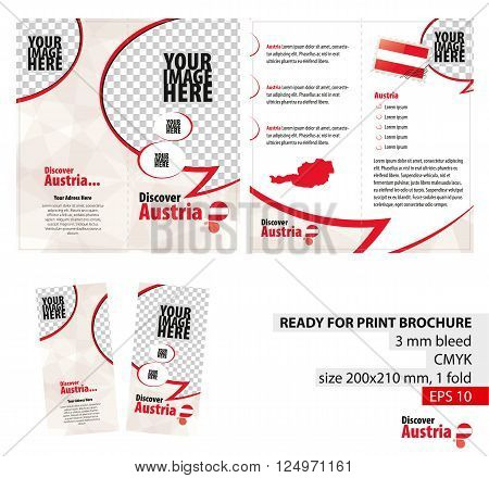 Brochure Design Template Discover Austria. Ready for Print 3 mm Bleed. Flayer Leaflet Booklet Template. Vector Illustration.