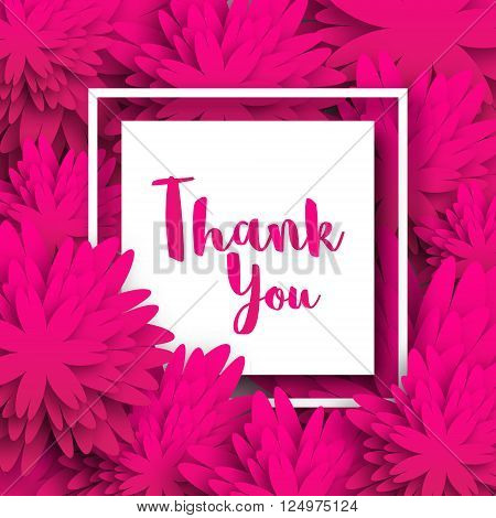 Thank you. Spring Floral Card with pink Origami Flowers. Perfect for wedding greeting or invitation design. Vector illustration