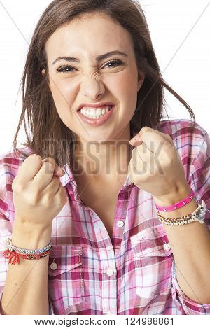 attractive young woman posing in white background