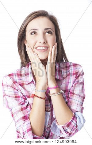 attractive young woman posing in white background
