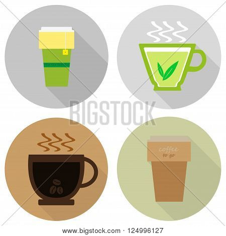 Icons of tea and coffee in a flat design