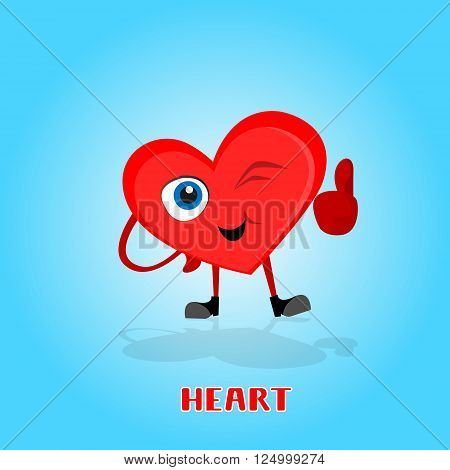 Heart Smiling Cartoon Character With Thumb Up Icon Banner Flat Vector Illustration