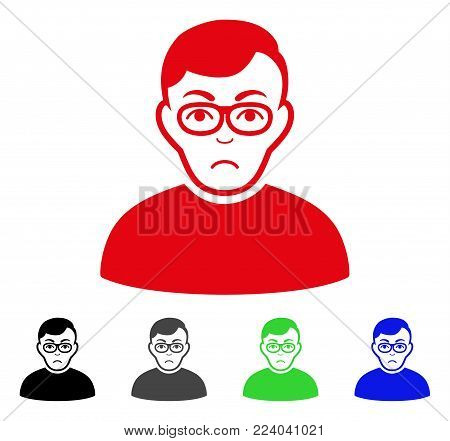 Sad Downer vector icon. Vector illustration style is a flat iconic downer symbol with gray, black, blue, red, green color versions. Face has dolour mood.