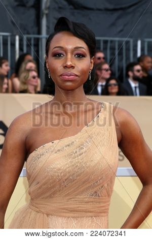 LOS ANGELES - JAN 21:  Amanda Warren at the 24th Screen Actors Guild Awards - Press Room at Shrine Auditorium on January 21, 2018 in Los Angeles, CA
