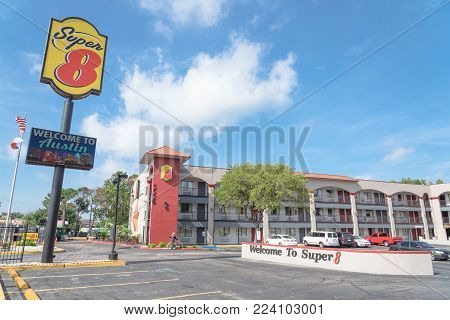 Exterior Of Super 8 Hotel In Austin, Texas, Usa