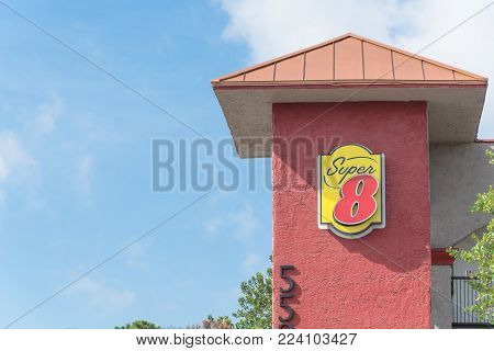 Exterior Of Super 8 Hotel In Austin, Texas, Usa