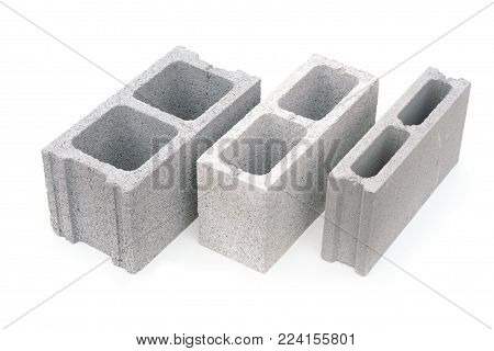 Hollow concrete construction block isolated on white