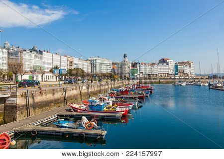 LA CORUNA, SPAIN -MARCH 26, 2012: Harbor of La Coruna, Galicia, Spain. The main port activities are fishing, coal, containers and oil.