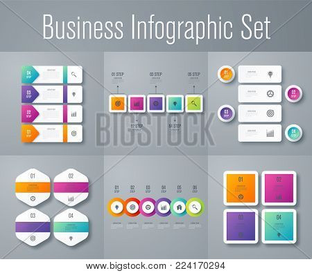 Set with infographics. Data and information visualization. Template. Stock vector. Dynamic infographics stylish geometric. element for design business invitations, gift cards, flyers and brochures