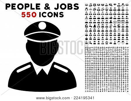 Colonel icon with 550 bonus pity and glad people clip art. Vector illustration style is flat black iconic symbols.