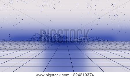 Retro Futuristic Skyscraper City Wireframe Photocopy Style 3D Illustration.