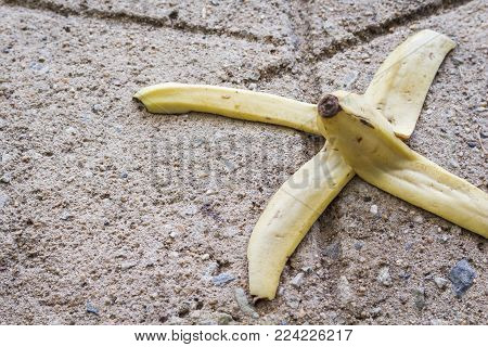 Banana On Side Walk On Brick Background
