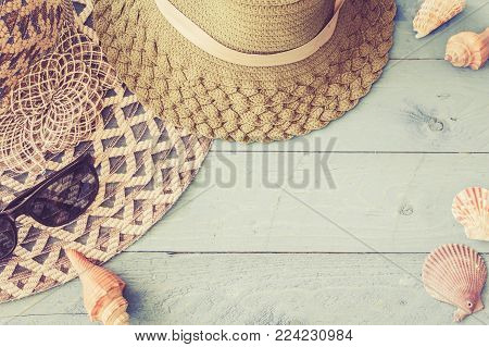 Travel Accessories Summer On A Wooden Background