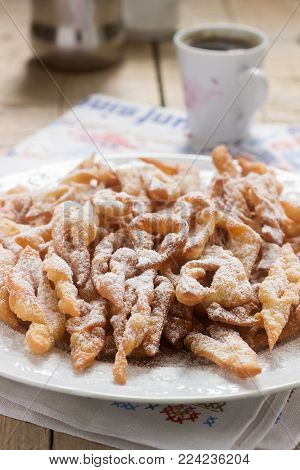 Angel Wings Biscuits, A Traditional European Sweet Dish For Carnival. Rustic Style.