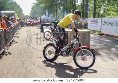 St. Petersburg, Russia - 18 May, Speech on Motobikes, 18 May, 2014.
Demonstration races athletes mototral to the audience.