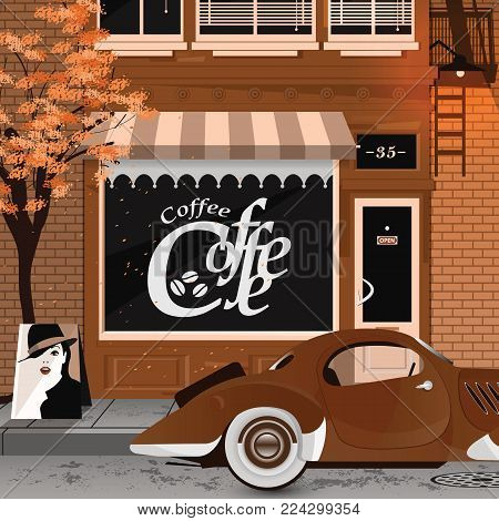 Old small street of New York. Vector illustrationVector illustration