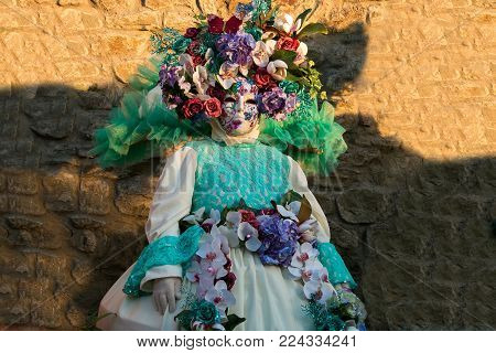 Carnival Mask With Crown Flowers In The Head