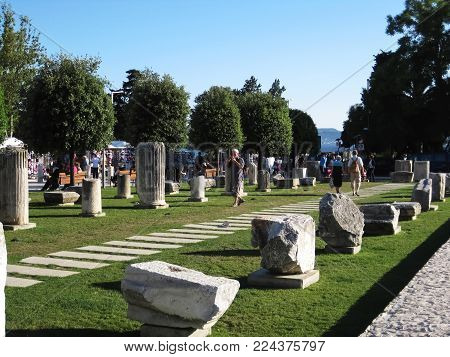 Zadar, Croatia - September 16, 2014 :
Ancient, Roman parts from building structure made from stone in Zadar city