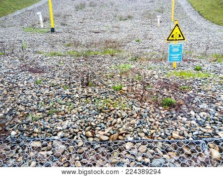 Outskirts of the city of Novorossiysk, Russia - March 10, 2017: A clearing in the forest for the gas pipeline. Underground gas pipeline.