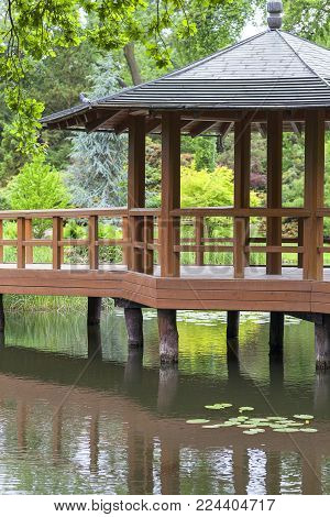 WROCLAW, POLAND - JUNE 13, 2017: Japanese Garden, exotic plants, spring. The Japanese Garden was founded in 1909-1913,  located within Szczytnicki Park
