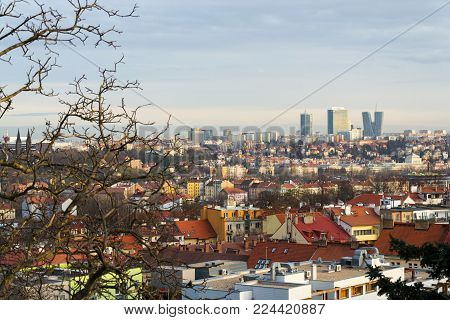 Pankrac District With Prague Tallest Buildings From Mrazovka, Czech Republic