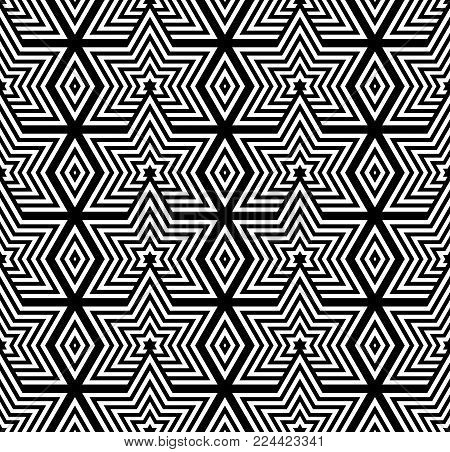 Seamless stars and diamonds pattern. Geometric texrure. Vector art.